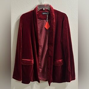 Red Velvet Open Front Blazer Womens XL Romantic Valentine's Day Dark Academia